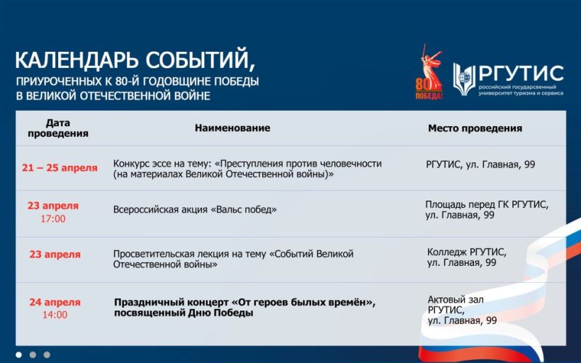 Календарь событий, приуроченных к 80-й годовщине Победы в Великой Отечественной войне