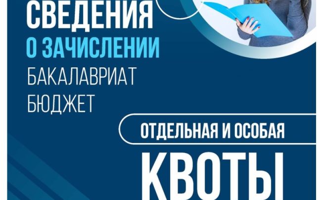 Размещены сведения о зачислении на места в рамках отдельной и особой квот (бакалавриат, бюджет)